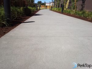 Pervious concrete for apartment sidewalk and vehicles, including large emergency vehicles